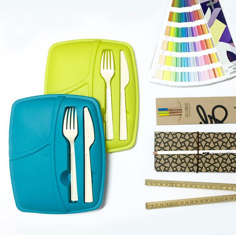 Blue Lunch Box with Plastic Cutlery Included - Set of 3