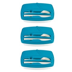 Blue Lunch Box with Plastic Cutlery Included - Set of 3